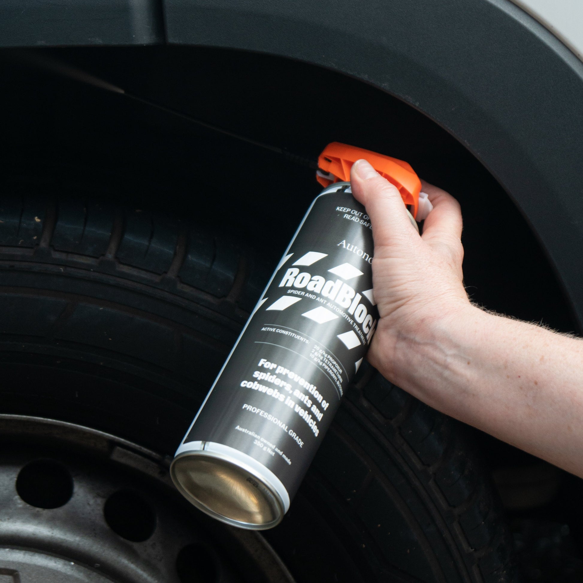 Treat and prevent spiders and ants in cars and vans with RoadBlock. Spray on wheel arches and other major entry points