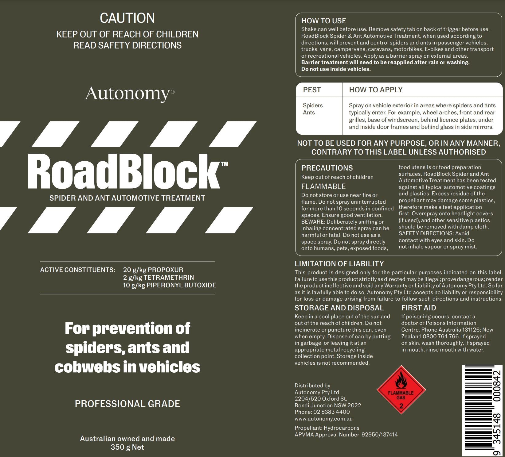 roadblock spray label flattened out so all contents are displayed on screen